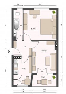 Grundriss 2-Zimmer-Wohnung in Top-Lage zu verkaufen, perfekt als 
Kapitalanlage!