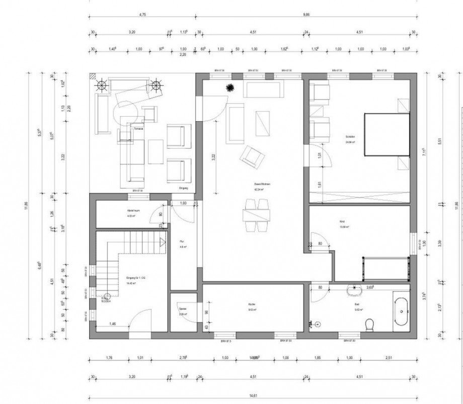 Grundriss EG Zweifamilienhaus Lonnerstadt