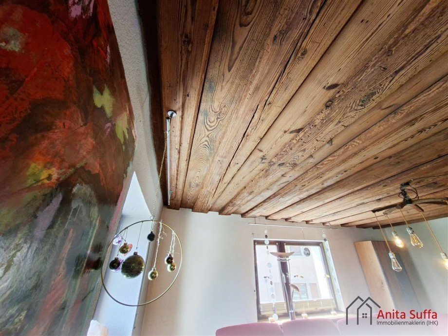 Balkendecke Wohnzimmer OG Zweifamilienhaus Dachsbach