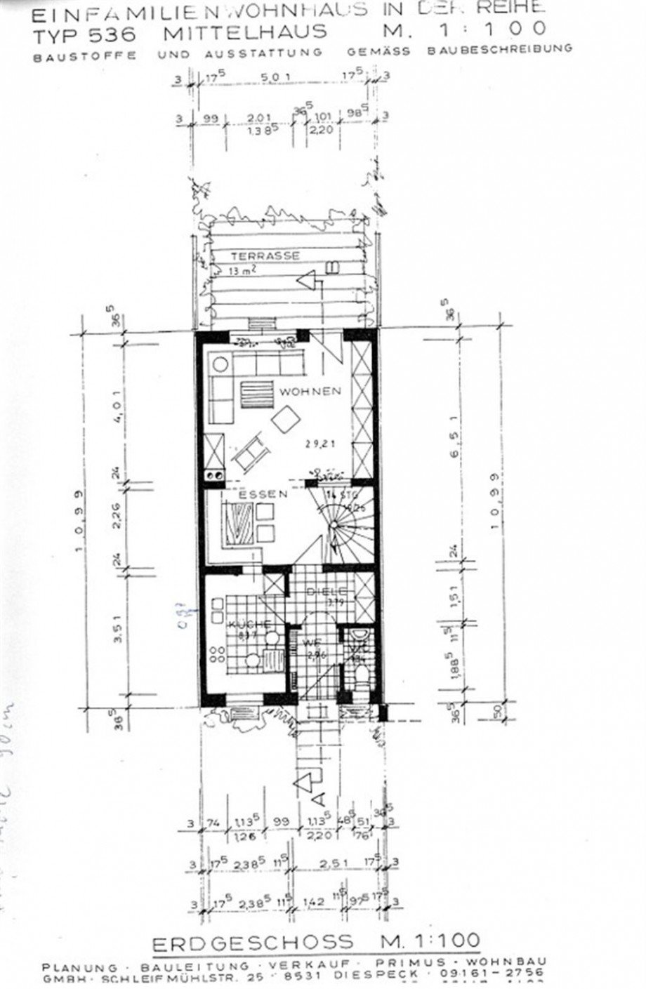 Grundriss EG Reihenhaus Dietersheim , Mittelfr