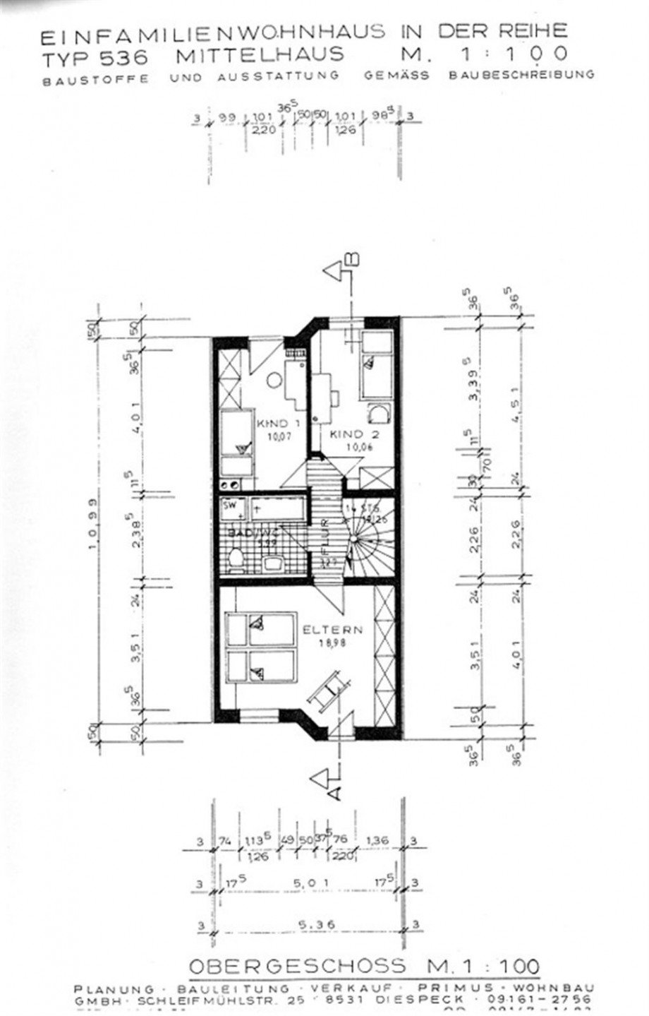 Grundriss OG Reihenhaus Dietersheim , Mittelfr